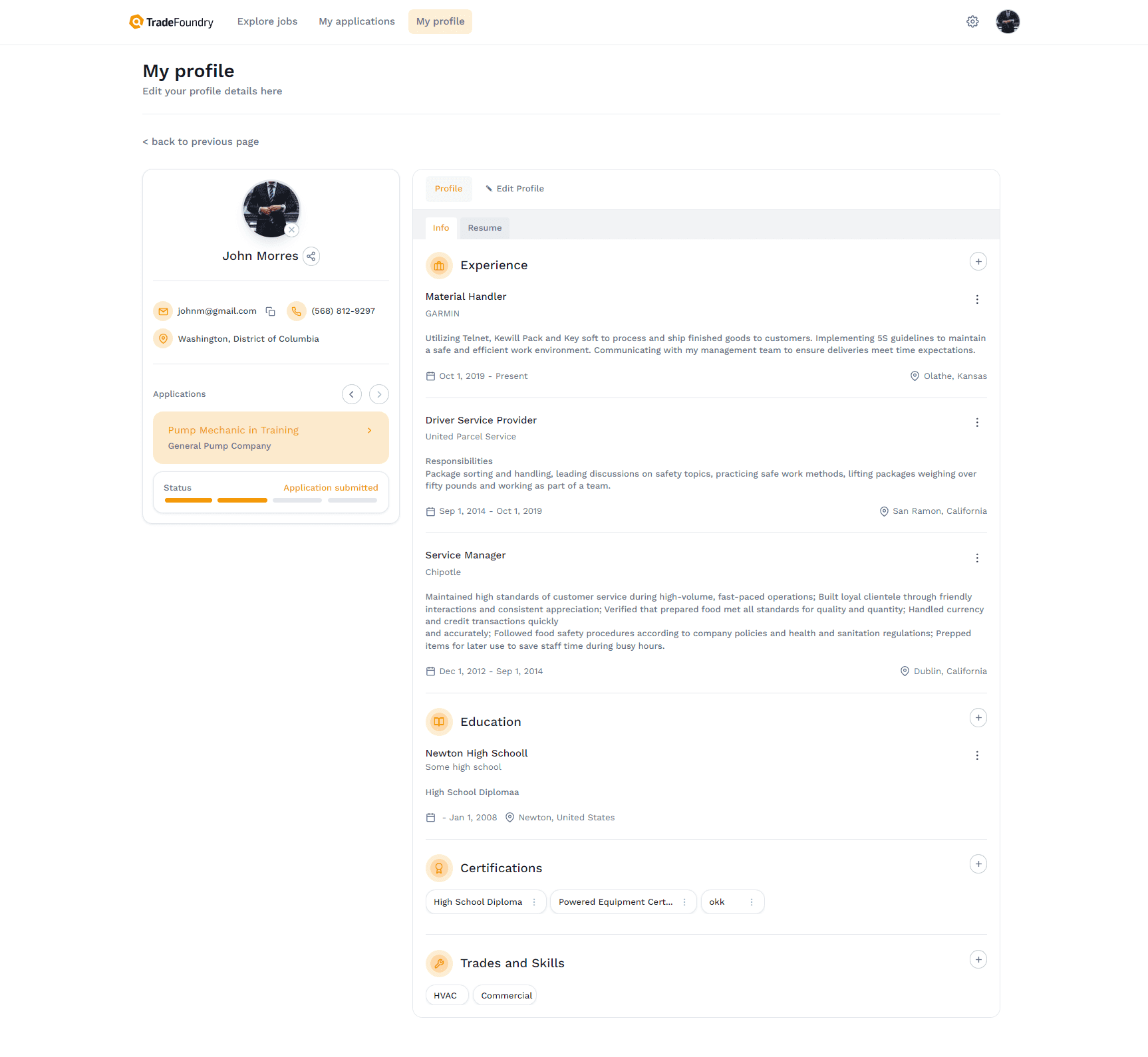 My profile page 